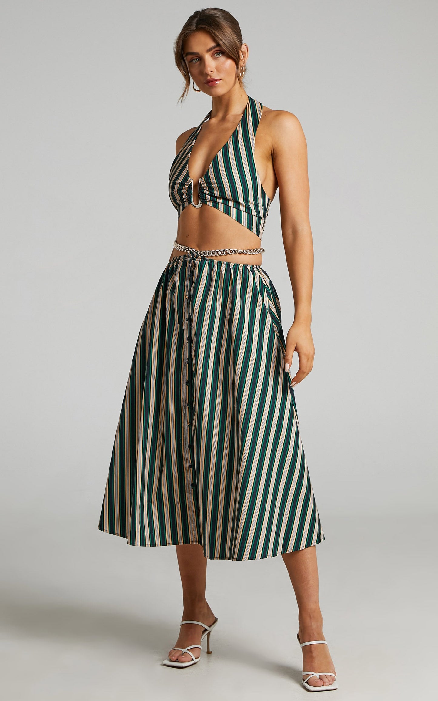 Atoir - The Gravity Midi Skirt in IVY PEACH STRIPE