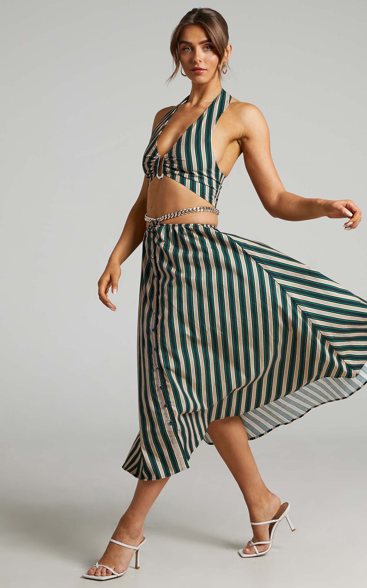 Atoir - The Gravity Midi Skirt in IVY PEACH STRIPE