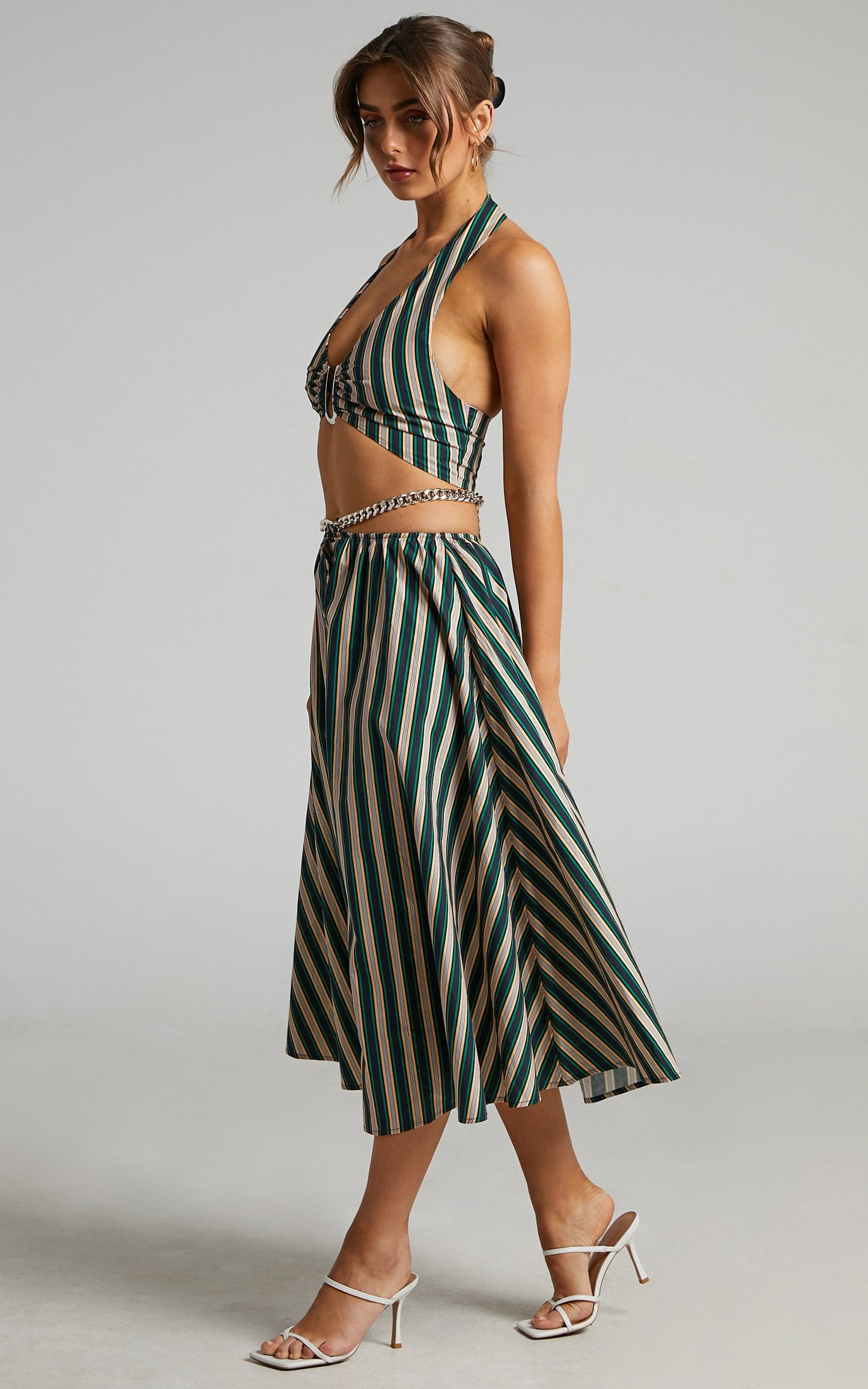 Atoir - The Gravity Midi Skirt in IVY PEACH STRIPE