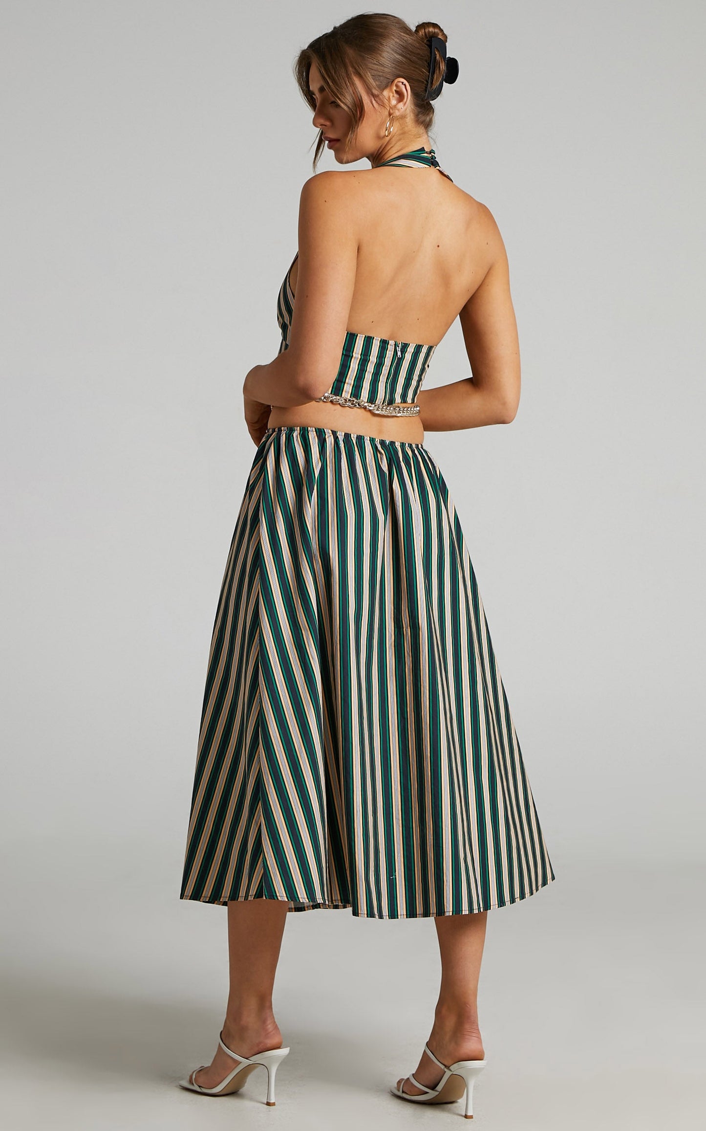 Atoir - The Gravity Midi Skirt in IVY PEACH STRIPE