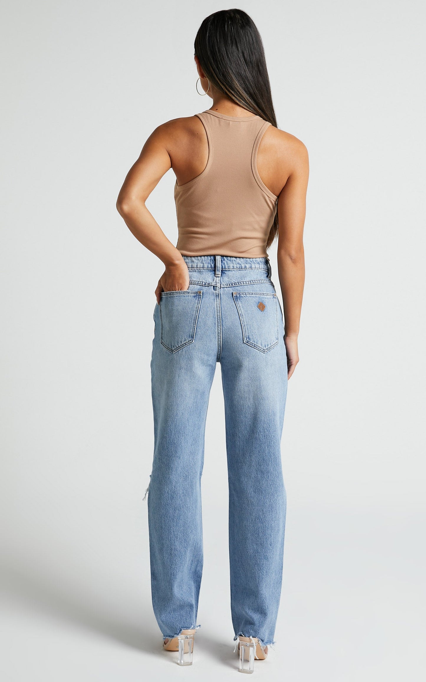 A 94 High Straight Sylvie Rip in Distressed Light Denim