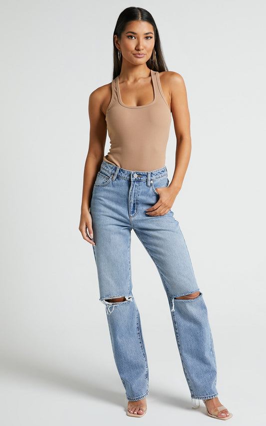 A 94 High Straight Sylvie Rip in Distressed Light Denim