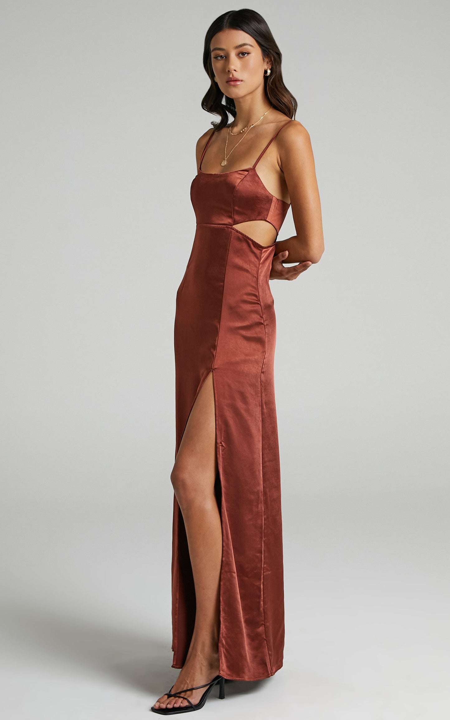 A Special Mention Dress in Chocolate Satin