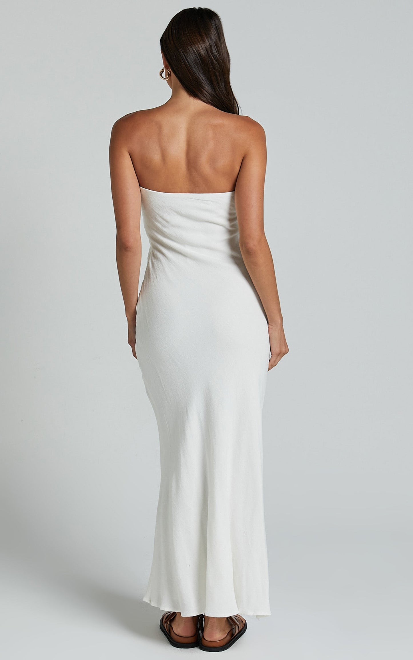 Aaliya Midi Dress - Linen Strapless Slip Dress in Off White