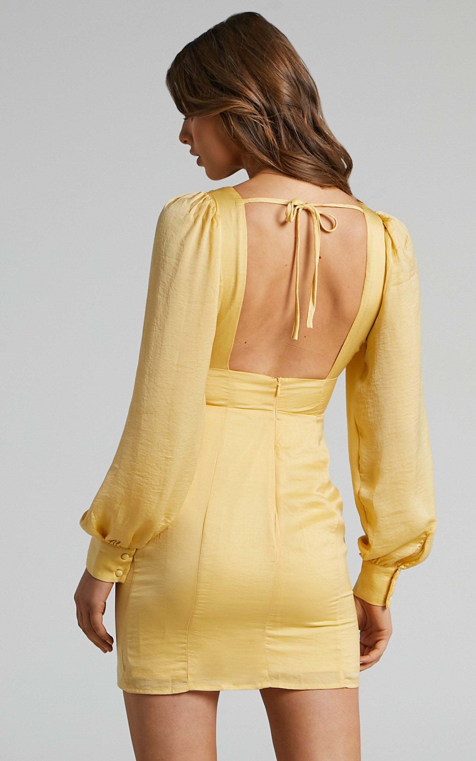 Abarca Panelled Balloon Sleeve Mini Dress in Pale Yellow