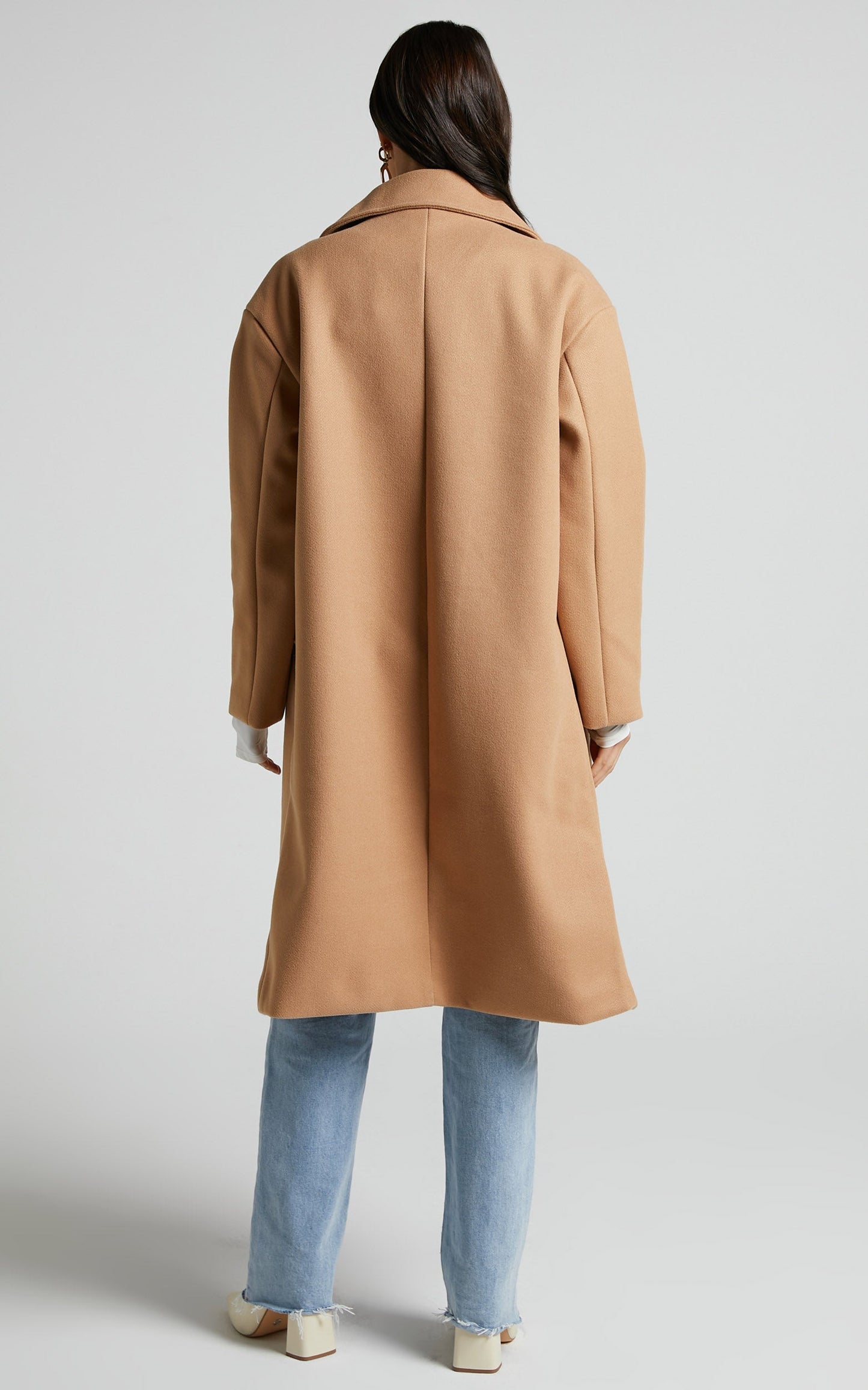 Abbie Coat - Double Breasted Longline Coat in Beige