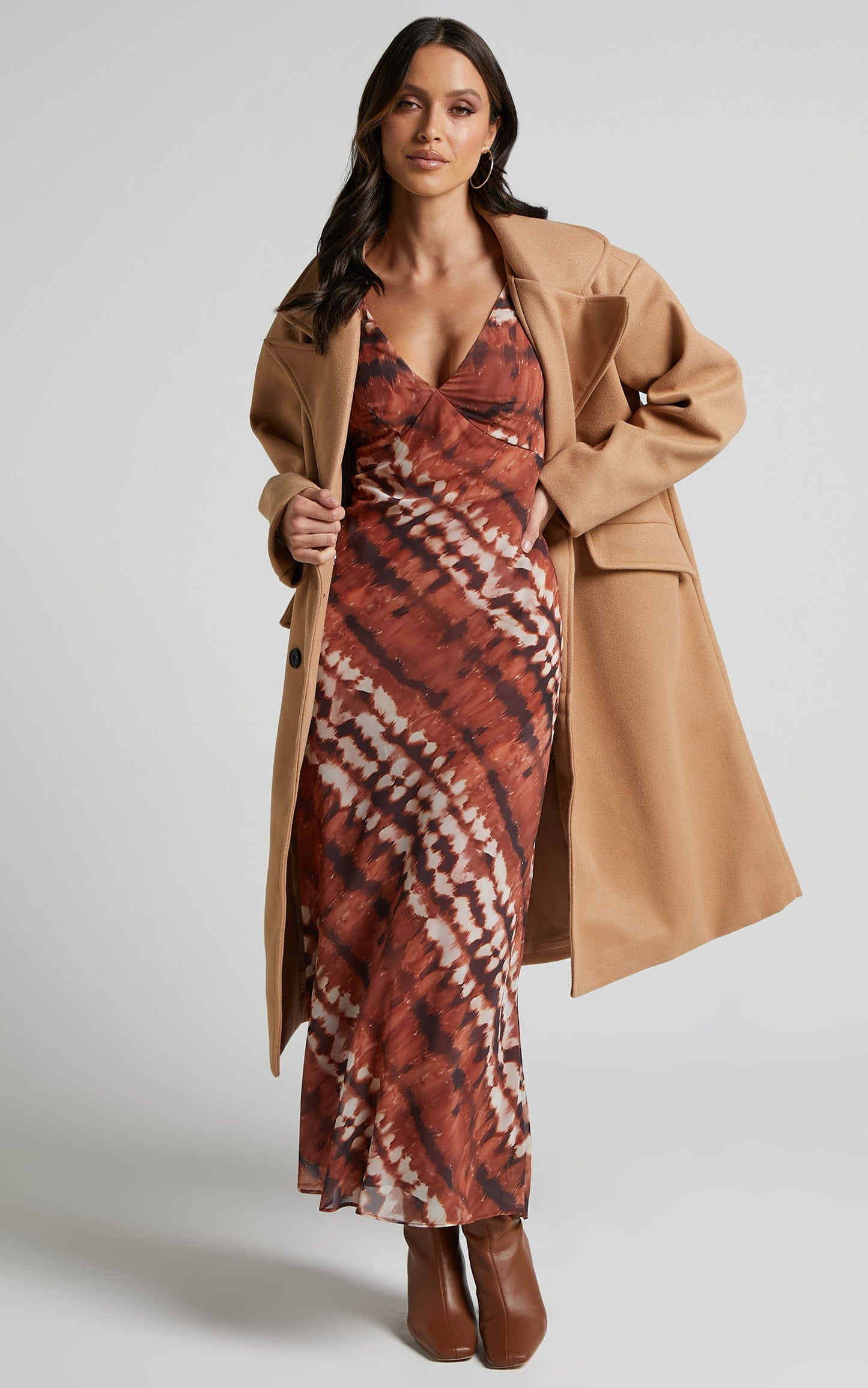 Abbie Coat - Double Breasted Longline Coat in Beige