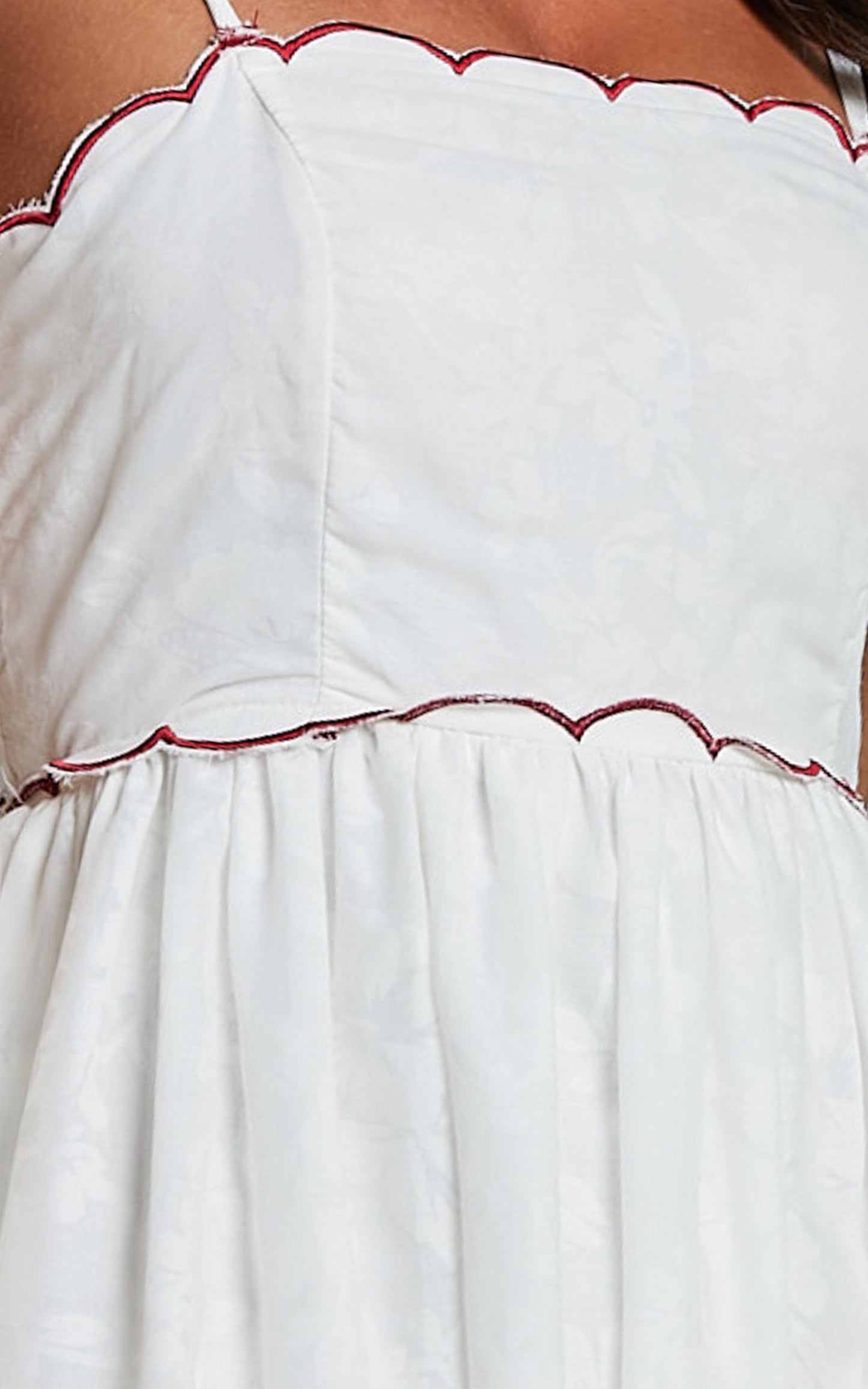 Abellina Midi Dress - Spaghetti Strap Sundress With Contrasting Wave Stitching in White