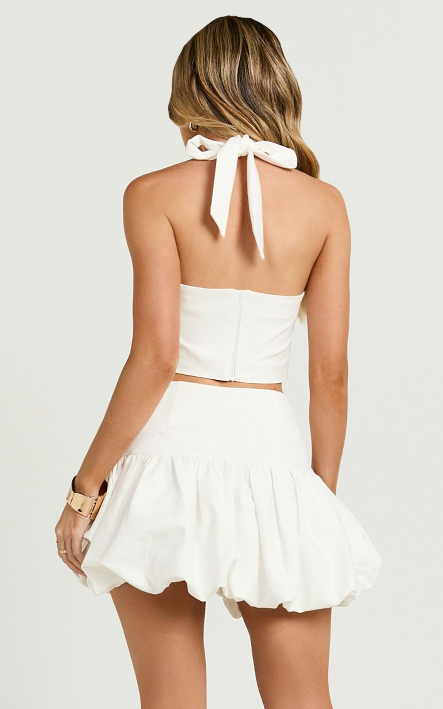 Abellina Top - Wide Neck Halter Crop Top in White