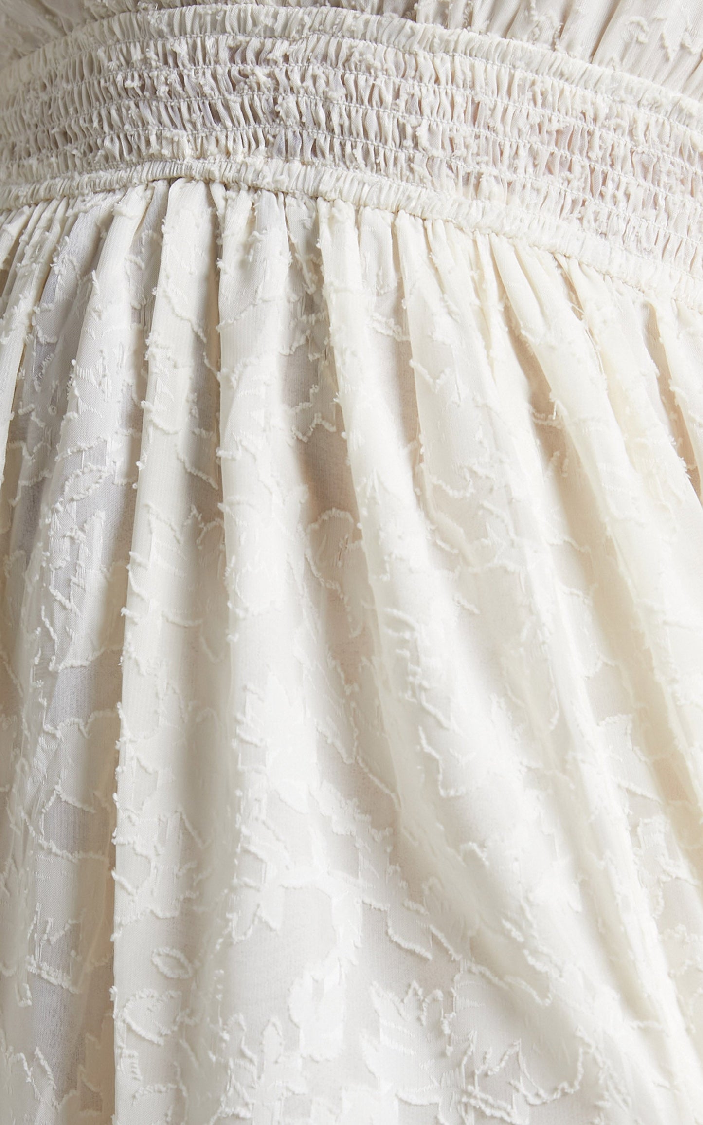 Abellita Midi Dress - Plunge Neck Bishop Sleeve Broderie Trim Dress in Cream