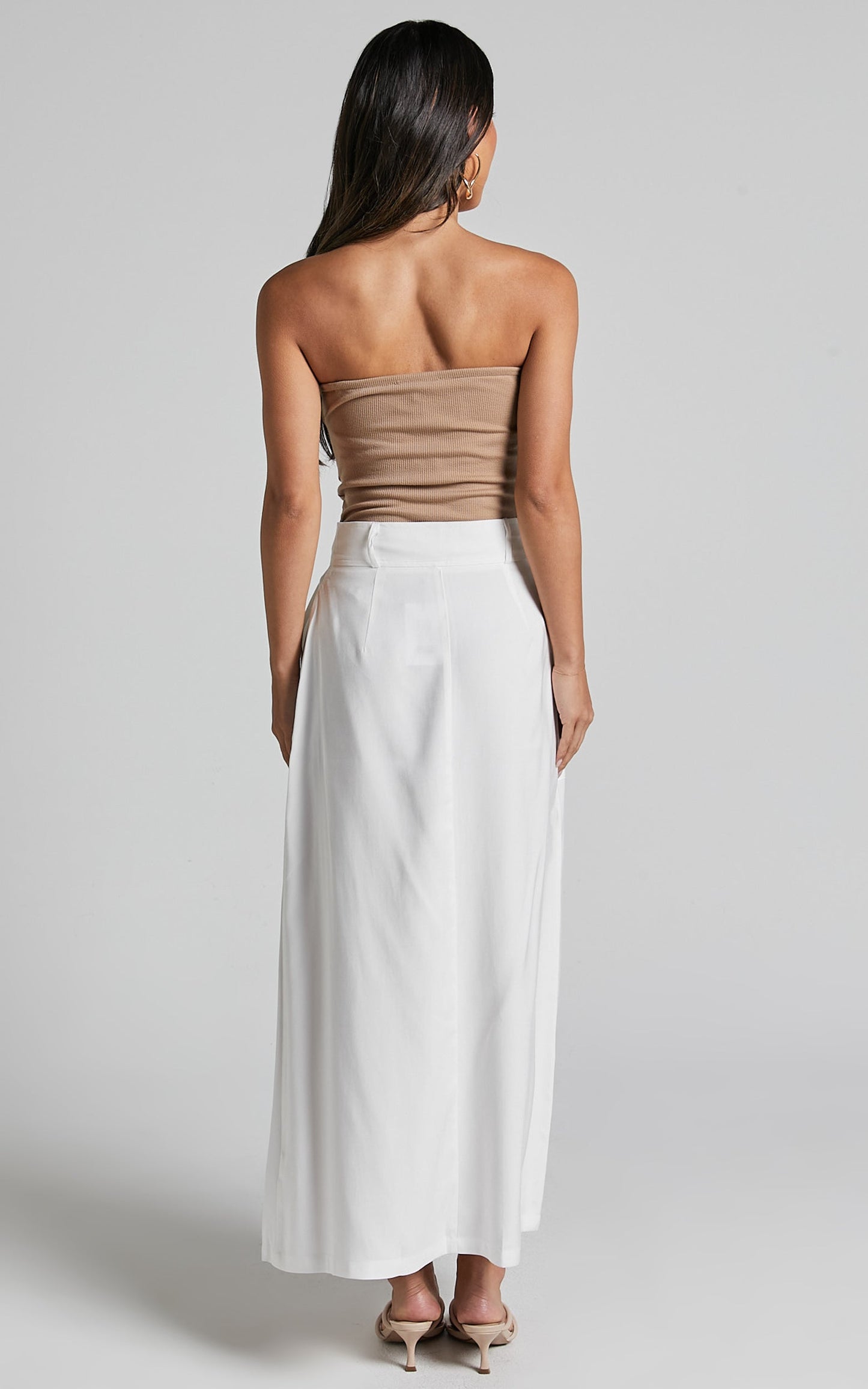 Abigail Midi Skirt - Front Split High Waisted Cargo Skirt in White