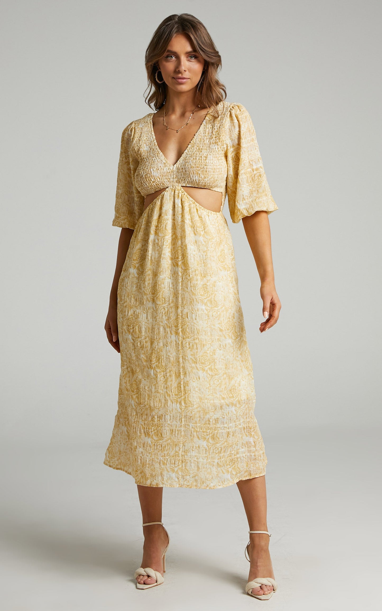 Abigail Midi Dress in Yellow Floral