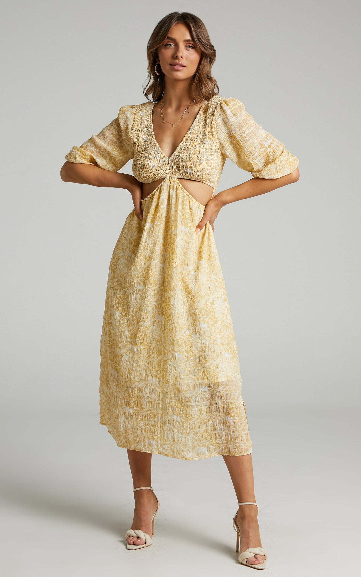 Abigail Midi Dress in Yellow Floral