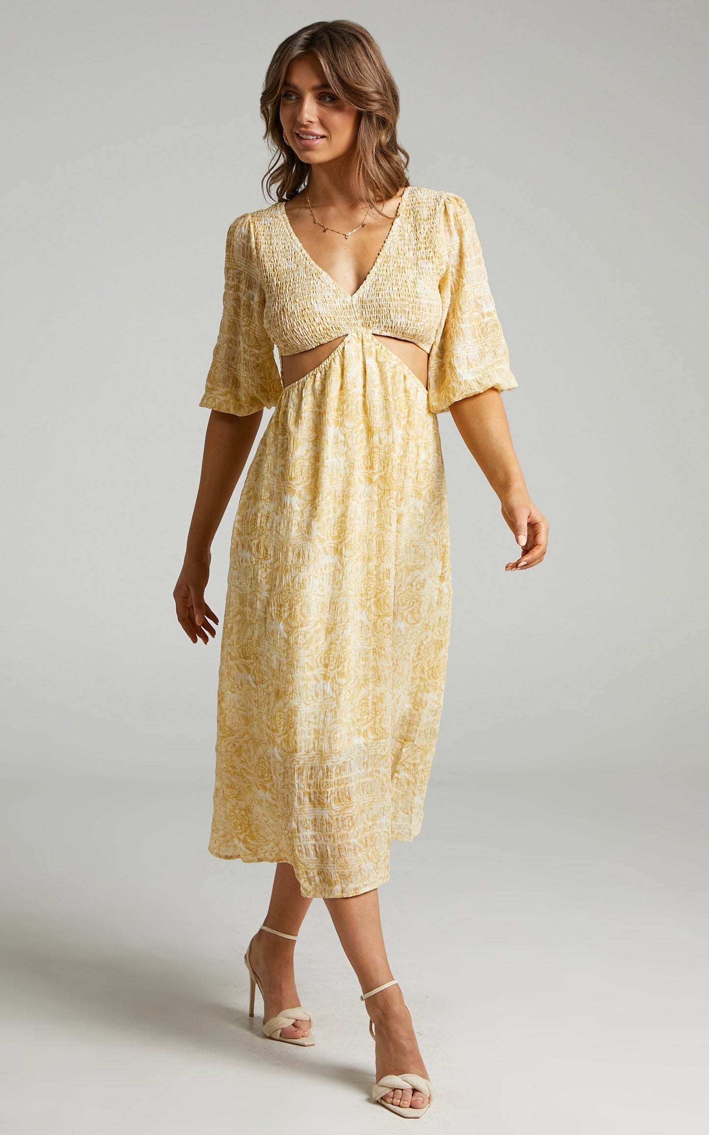 Abigail Midi Dress in Yellow Floral