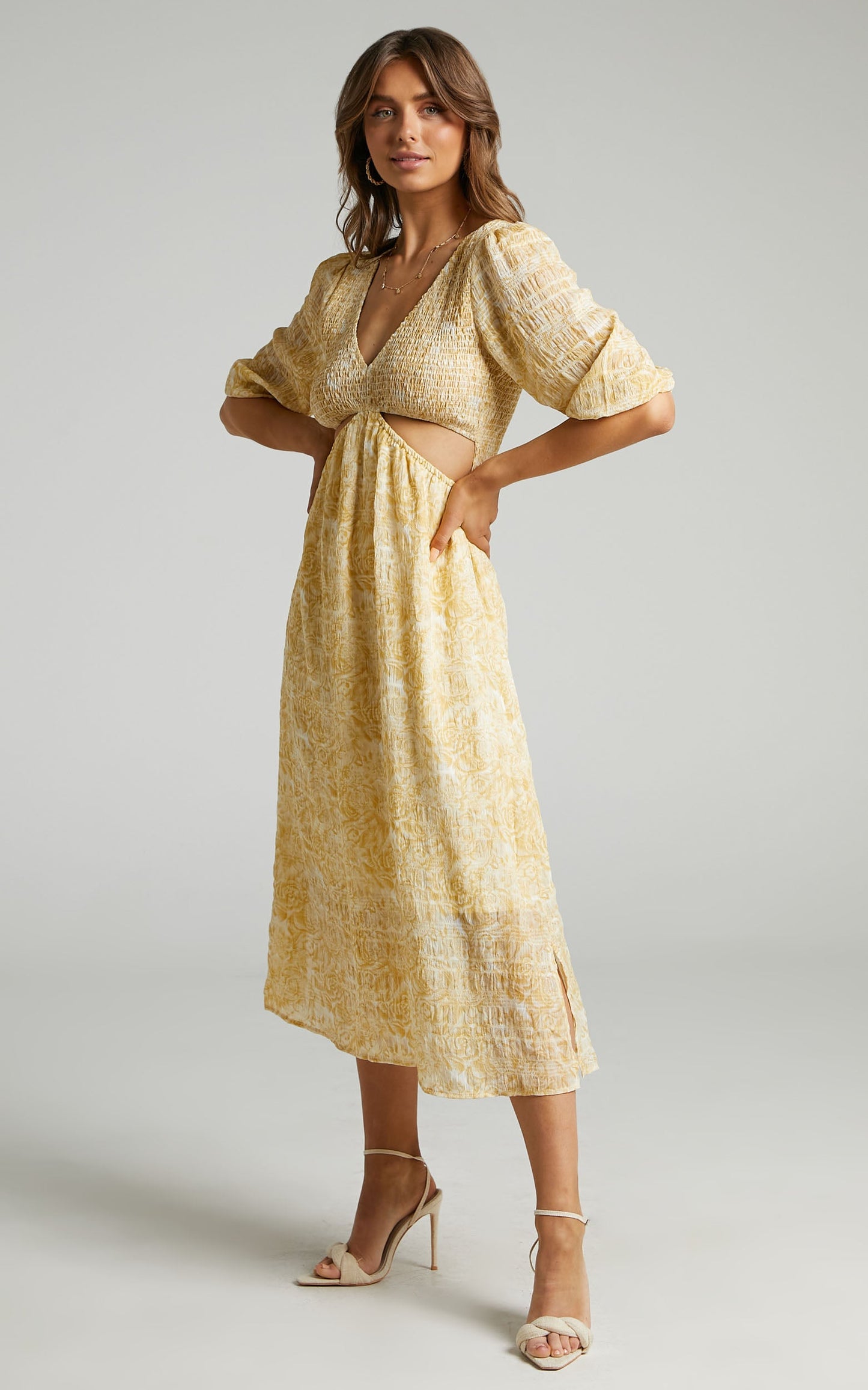 Abigail Midi Dress in Yellow Floral