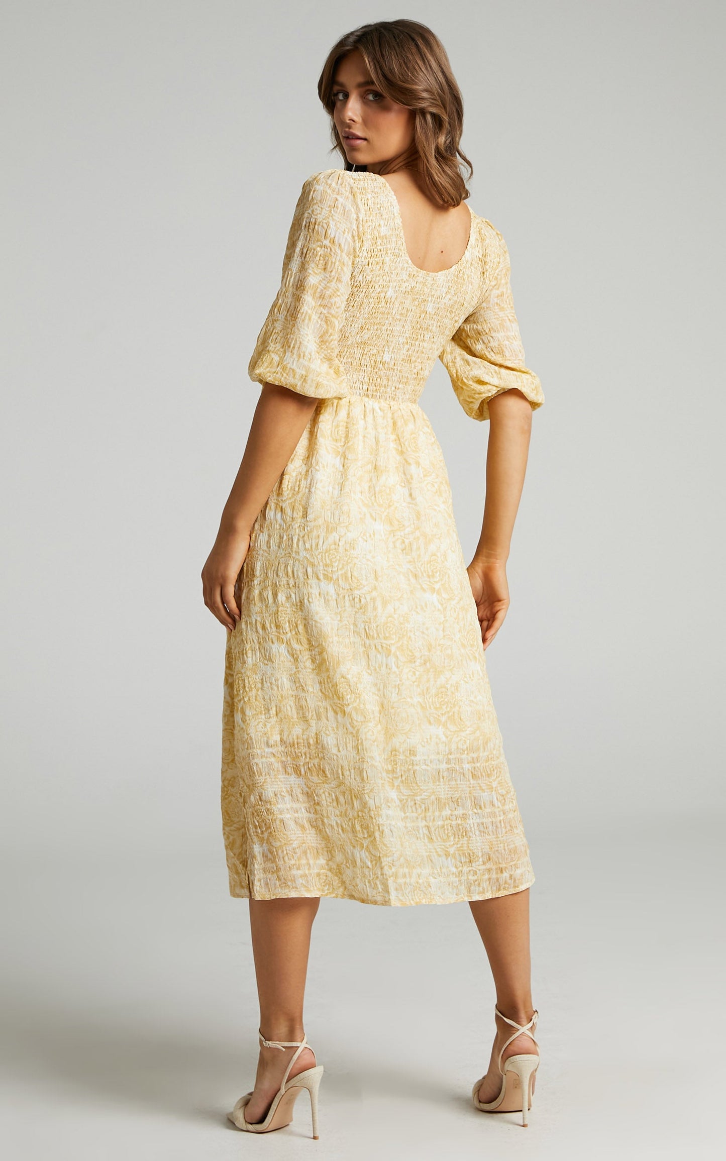 Abigail Midi Dress in Yellow Floral