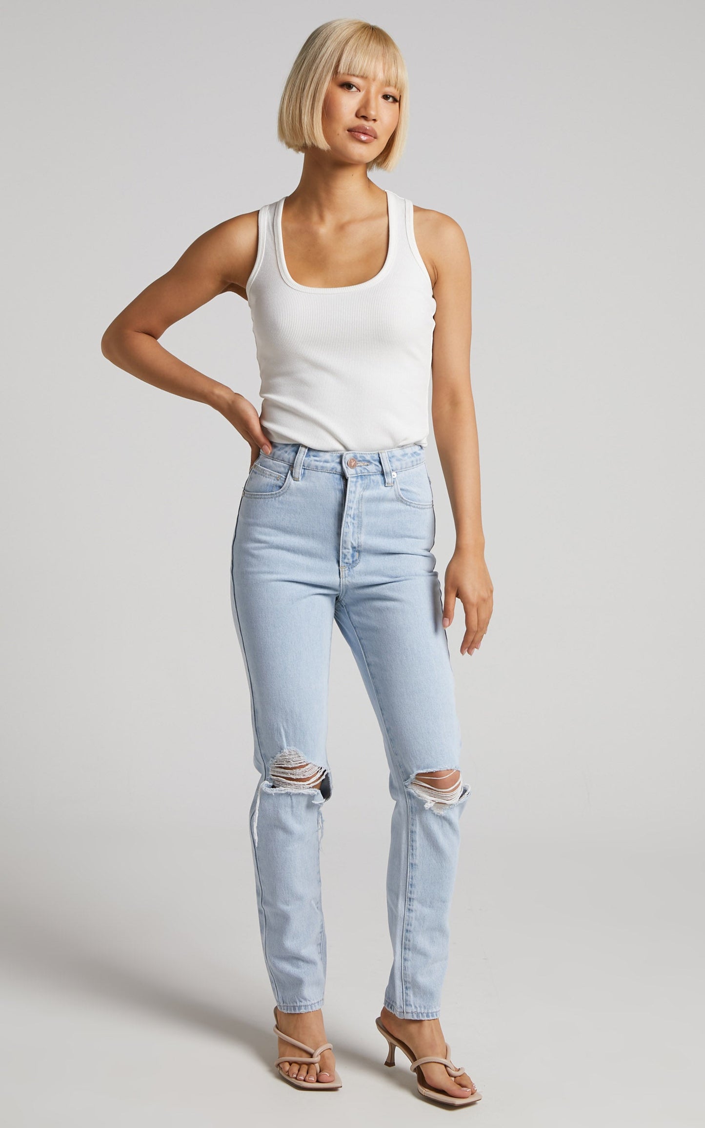 Abrand - A 94 HIGH SLIM DAWN STONE RIP Jeans in Bleach Blue