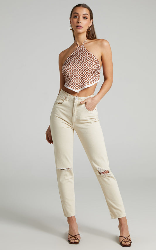 Abrand - A '94 High Slim Jean in Ecru Rip