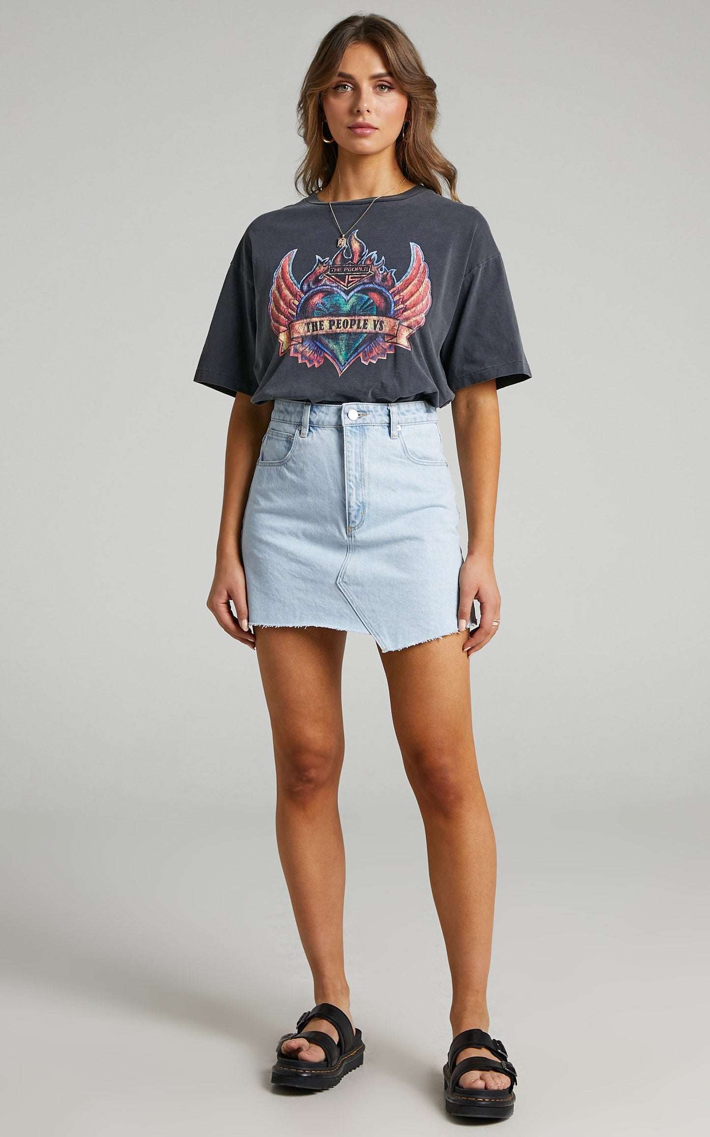 Abrand - A Aline Denim Skirt in Bleached Stone