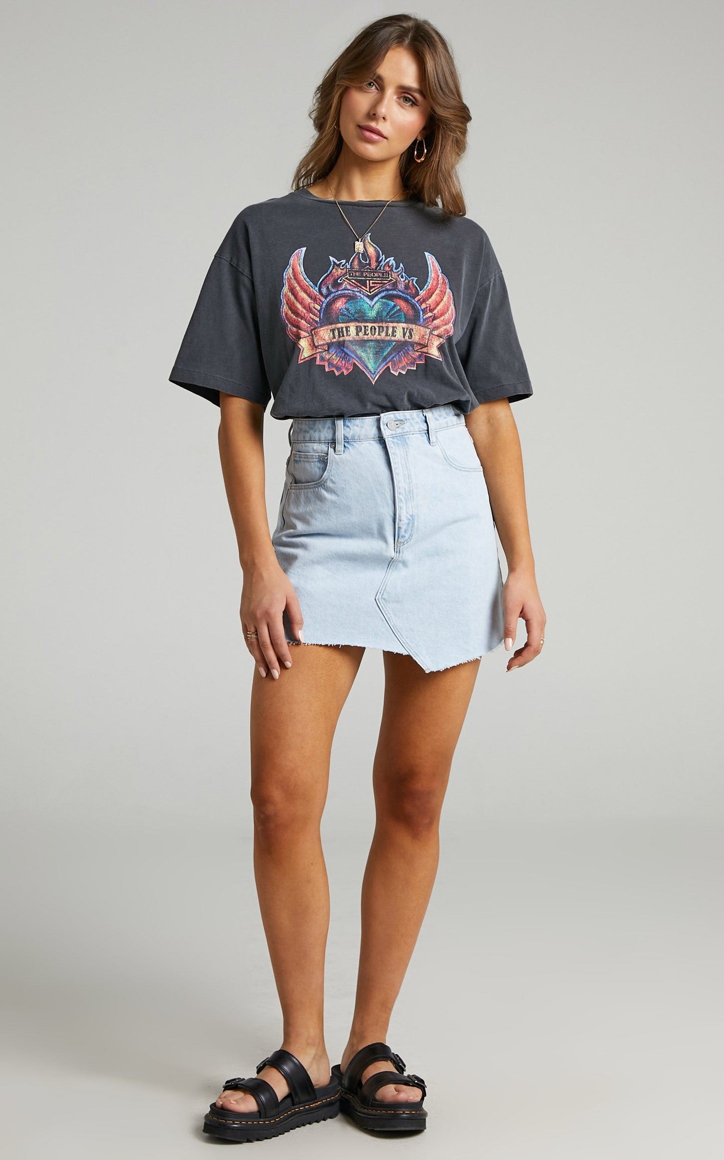 Abrand - A Aline Denim Skirt in Bleached Stone