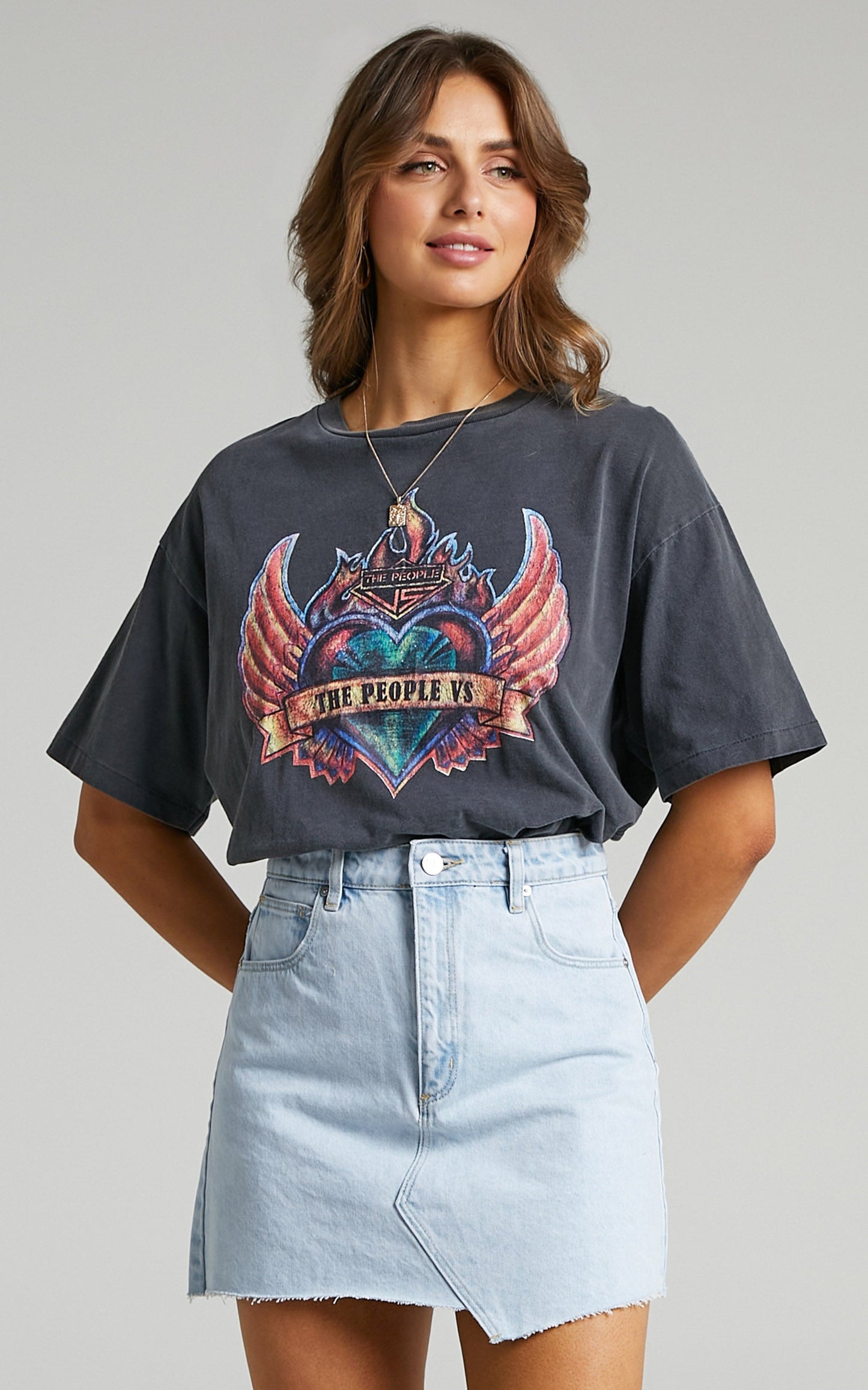 Abrand - A Aline Denim Skirt in Bleached Stone