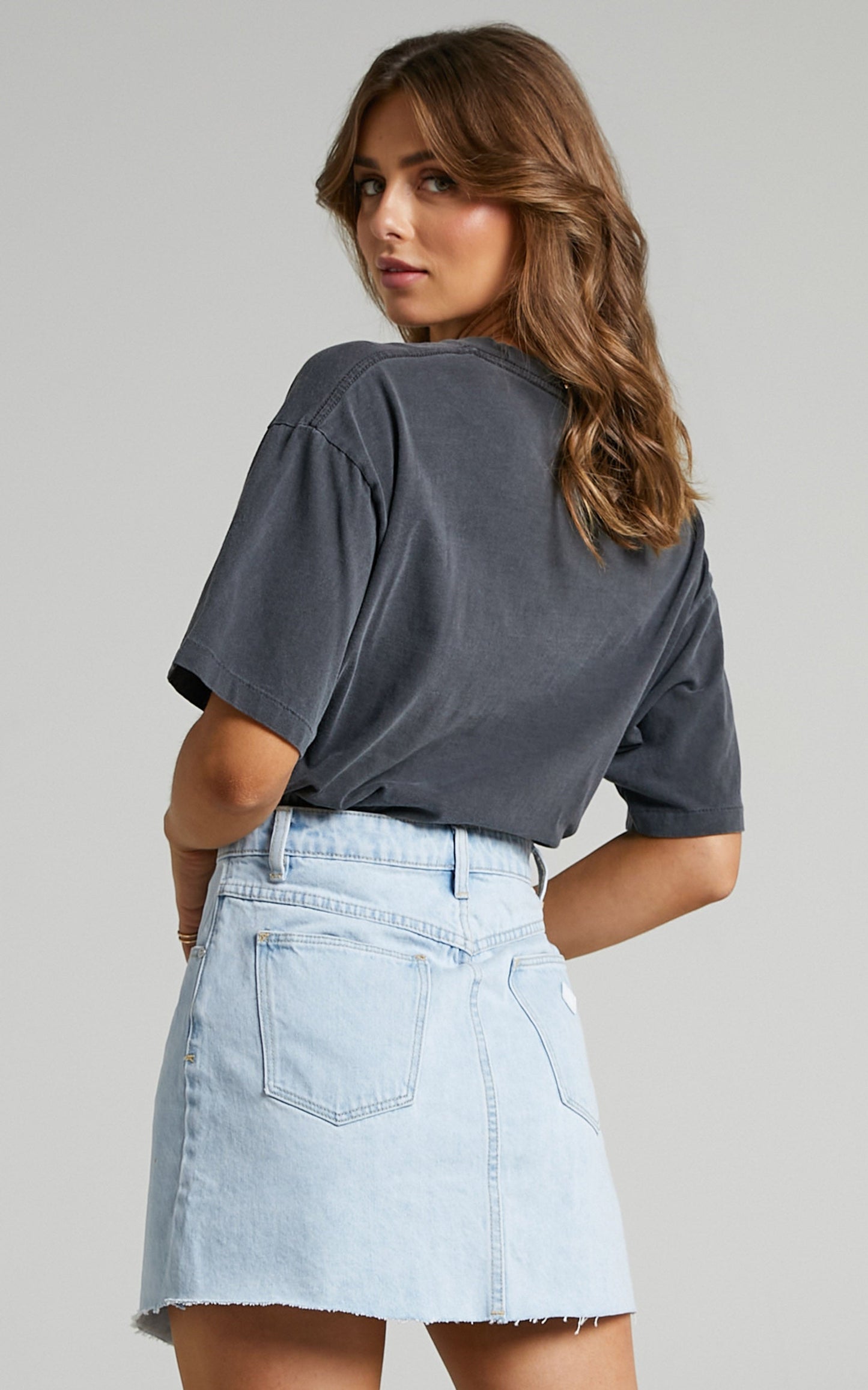 Abrand - A Aline Denim Skirt in Bleached Stone