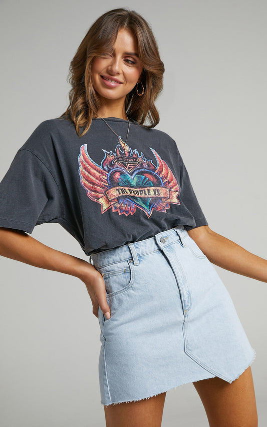 Abrand - A Aline Denim Skirt in Bleached Stone