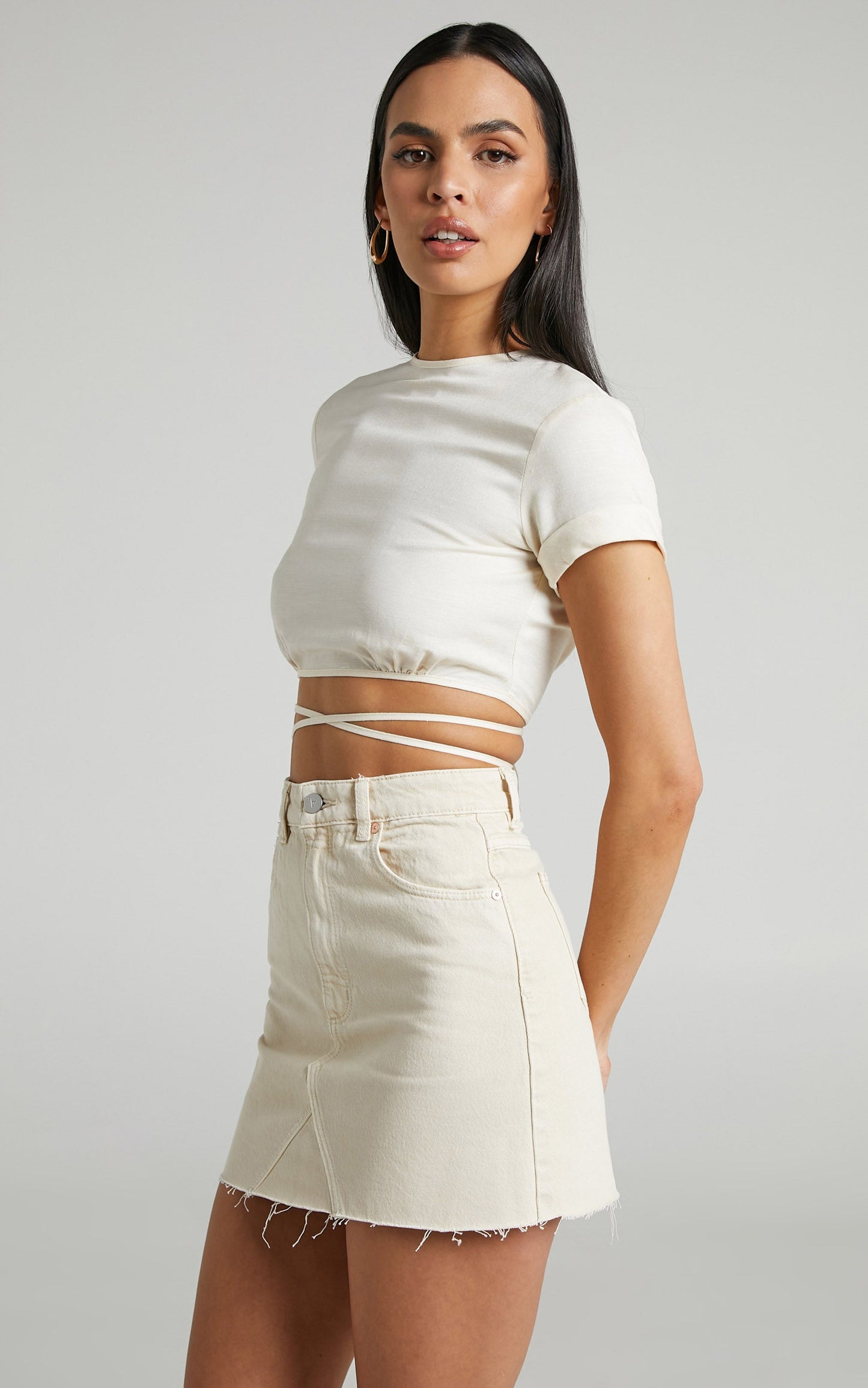 Abrand - A Aline Washed Denim Skirt in ECRU