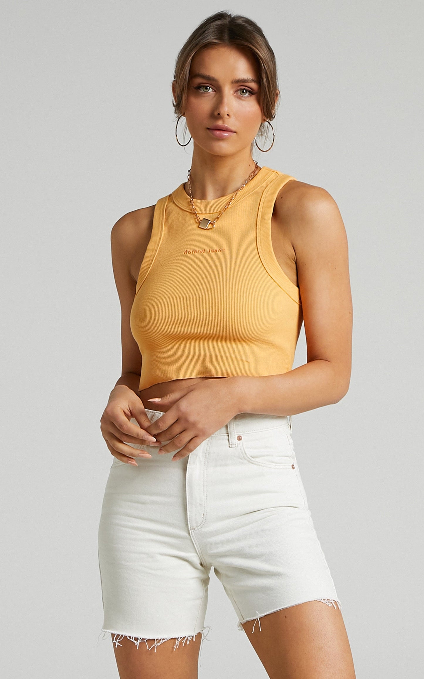 Abrand - A Claudia Cut Off Denim Short in Stone White