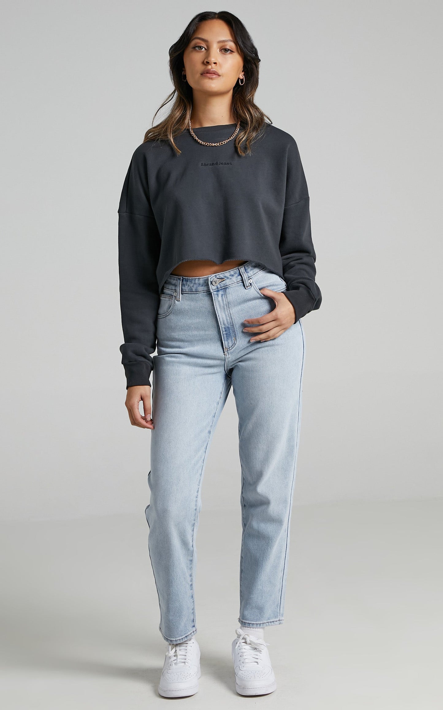 Abrand - A Cropped Oversized Sweater in Washed Black