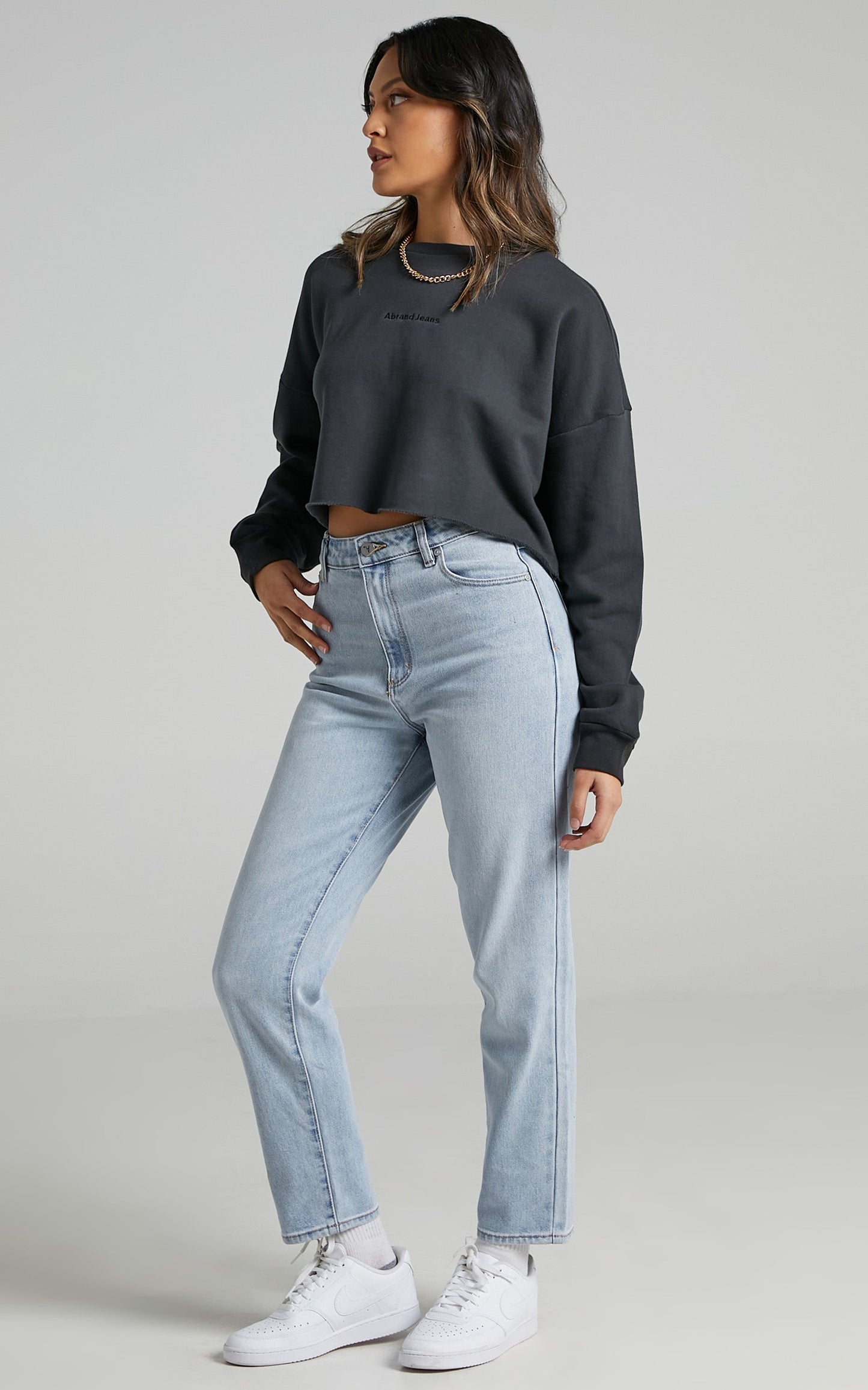Abrand - A Cropped Oversized Sweater in Washed Black
