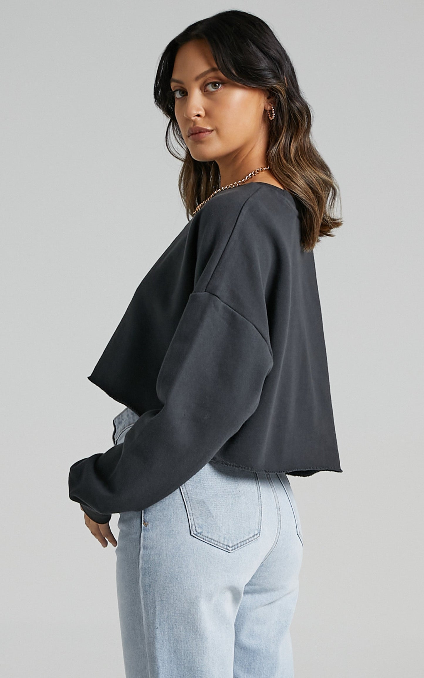 Abrand - A Cropped Oversized Sweater in Washed Black