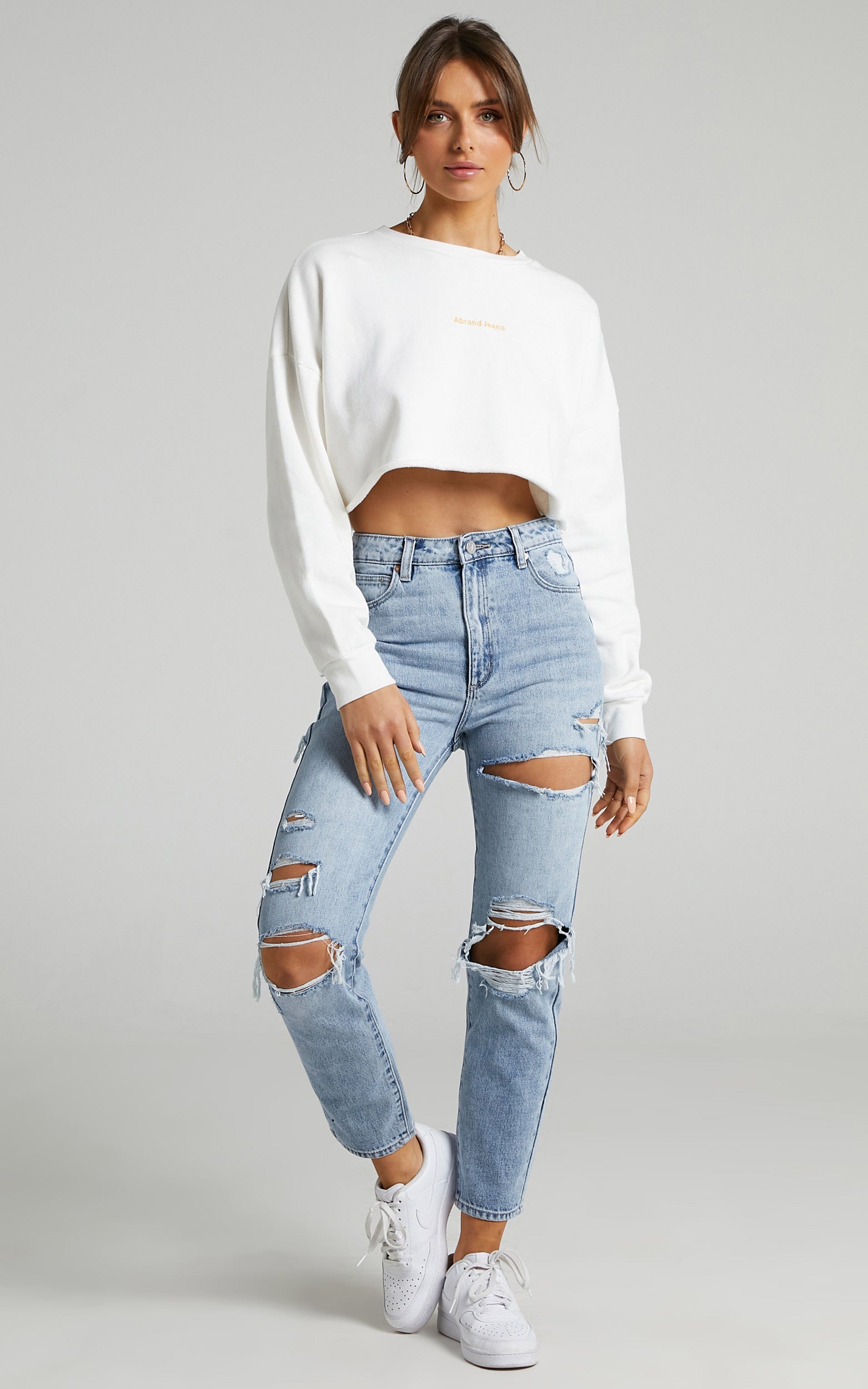 Abrand - A Cropped Oversized Sweater in White Sand