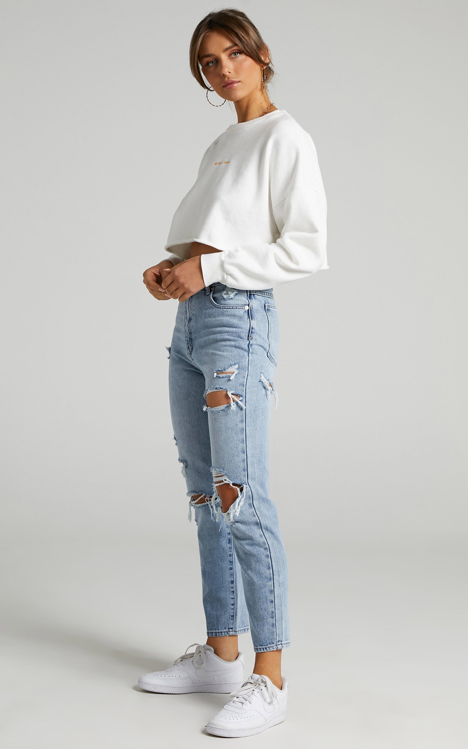 Abrand - A Cropped Oversized Sweater in White Sand