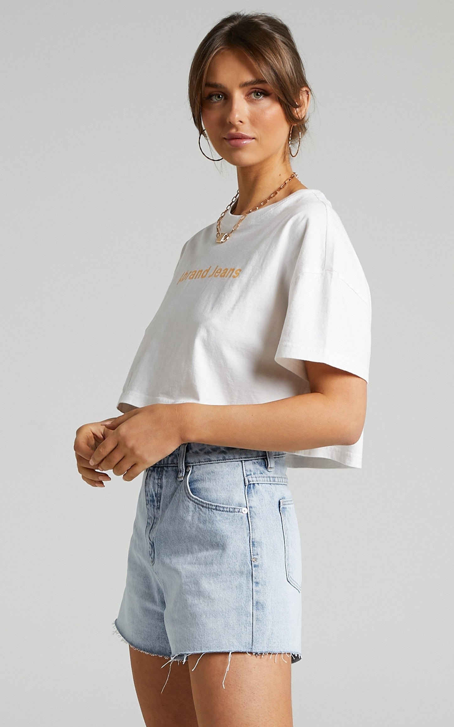 Abrand - A Cropped Oversized Tee in White Sand