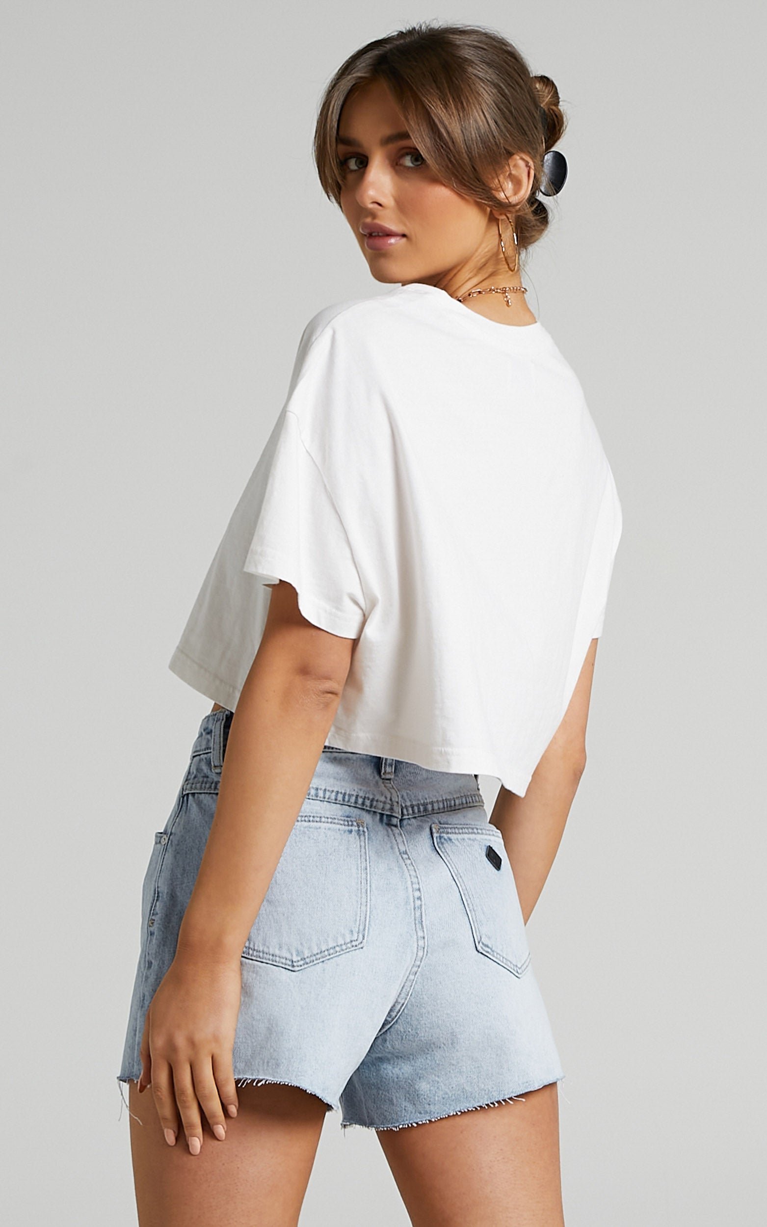 Abrand - A Cropped Oversized Tee in White Sand