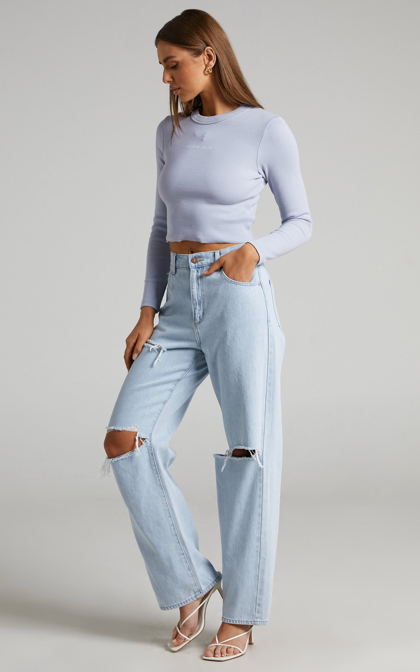 Abrand - A Heather Long Sleeve Tee in Dusty Blue
