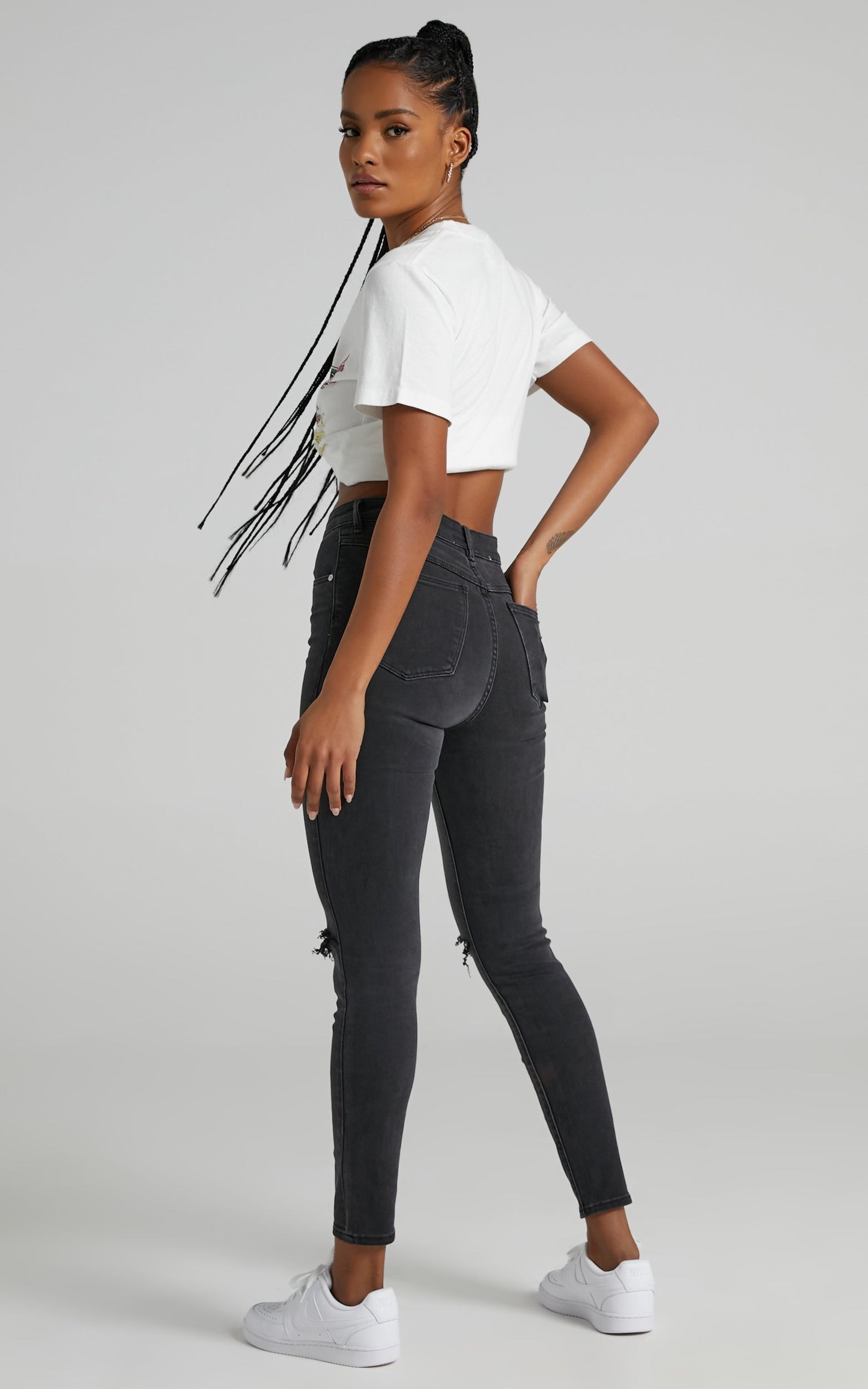 Abrand - A High Skinny Ankle Basher Jean in Graphite Rip