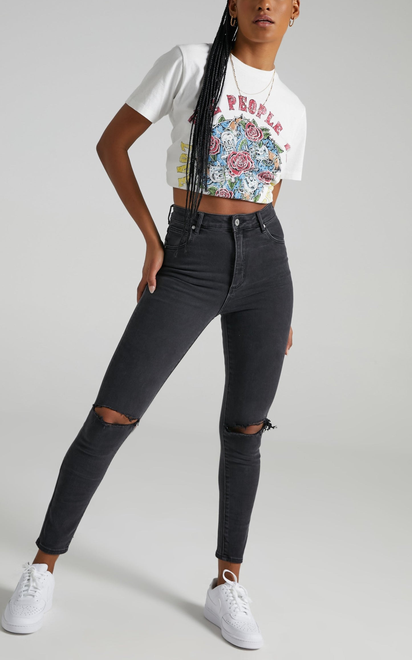 Abrand - A High Skinny Ankle Basher Jean in Graphite Rip