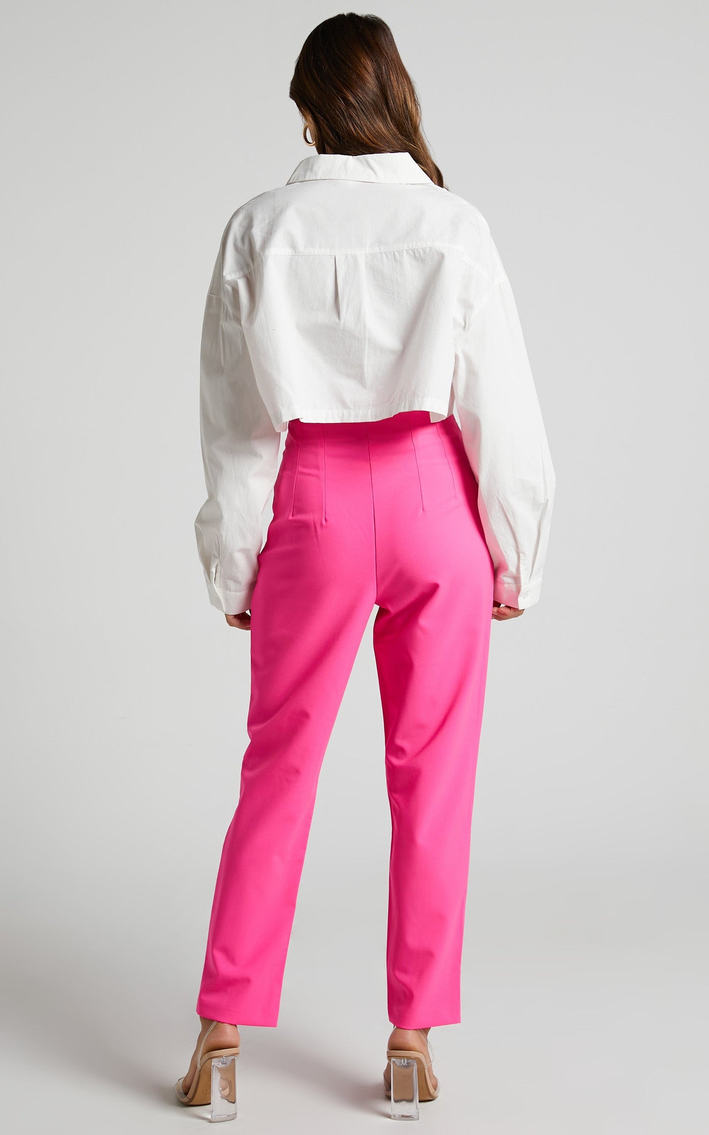 Abril Trousers - High Waisted Cropped Trousers in Hot Pink