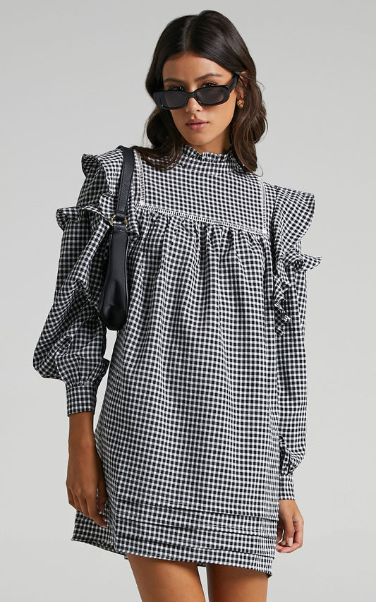 Adalia Dress in Black Check