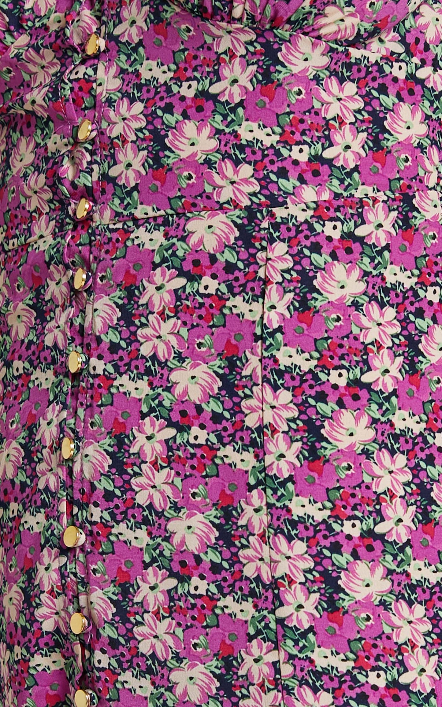 Adalina Midi Dress - Short Puff Sleeve Button Down Dress in Floral