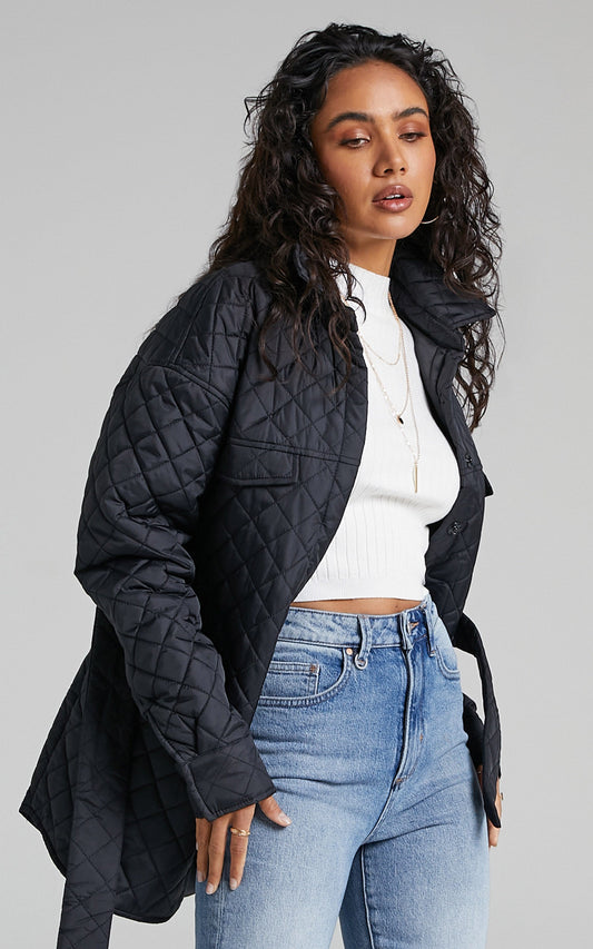 Adanna Jacket - Quilted Button Up Jacket in Black