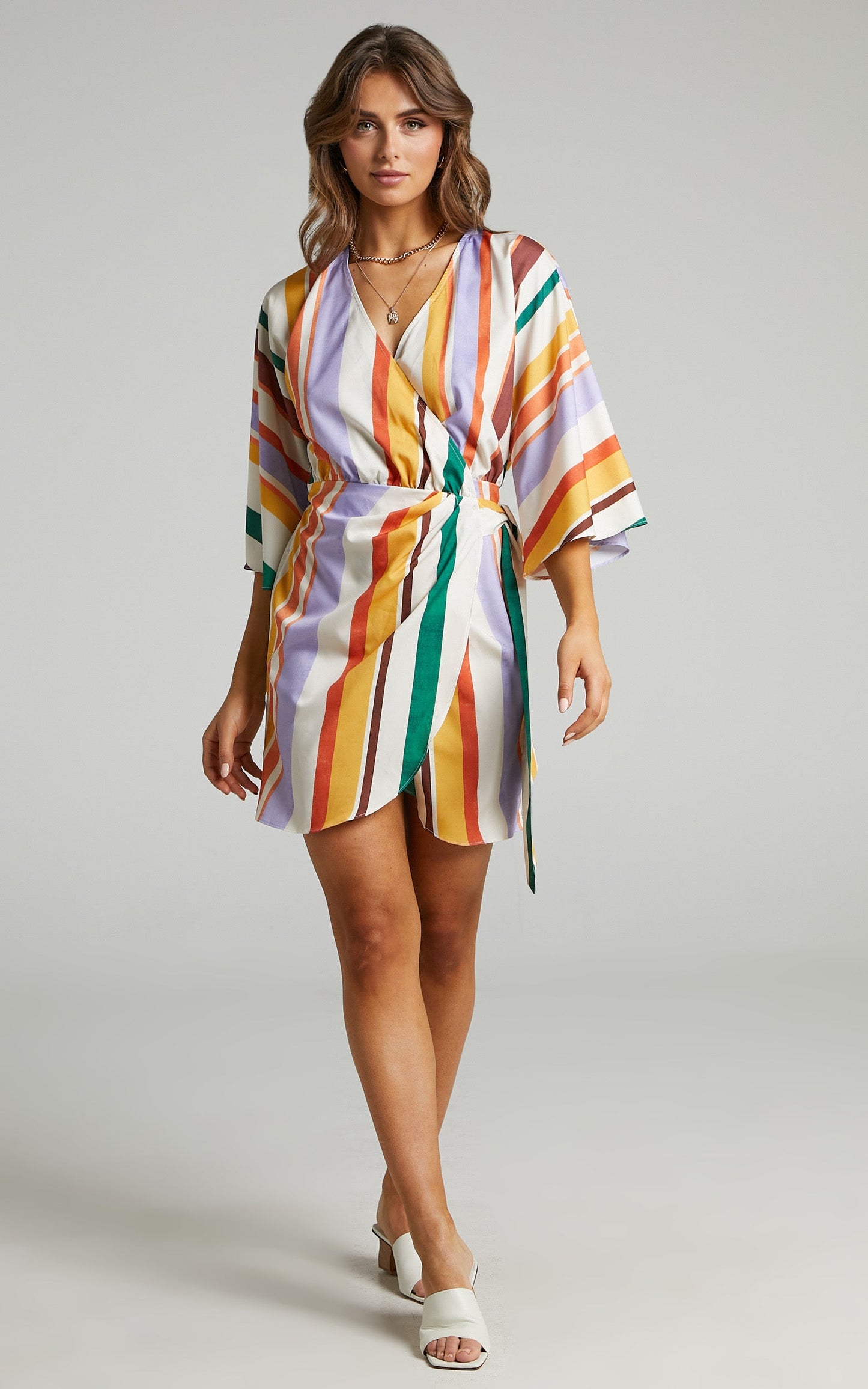Adelina V Neck Wrap Dress in Multi Stripe