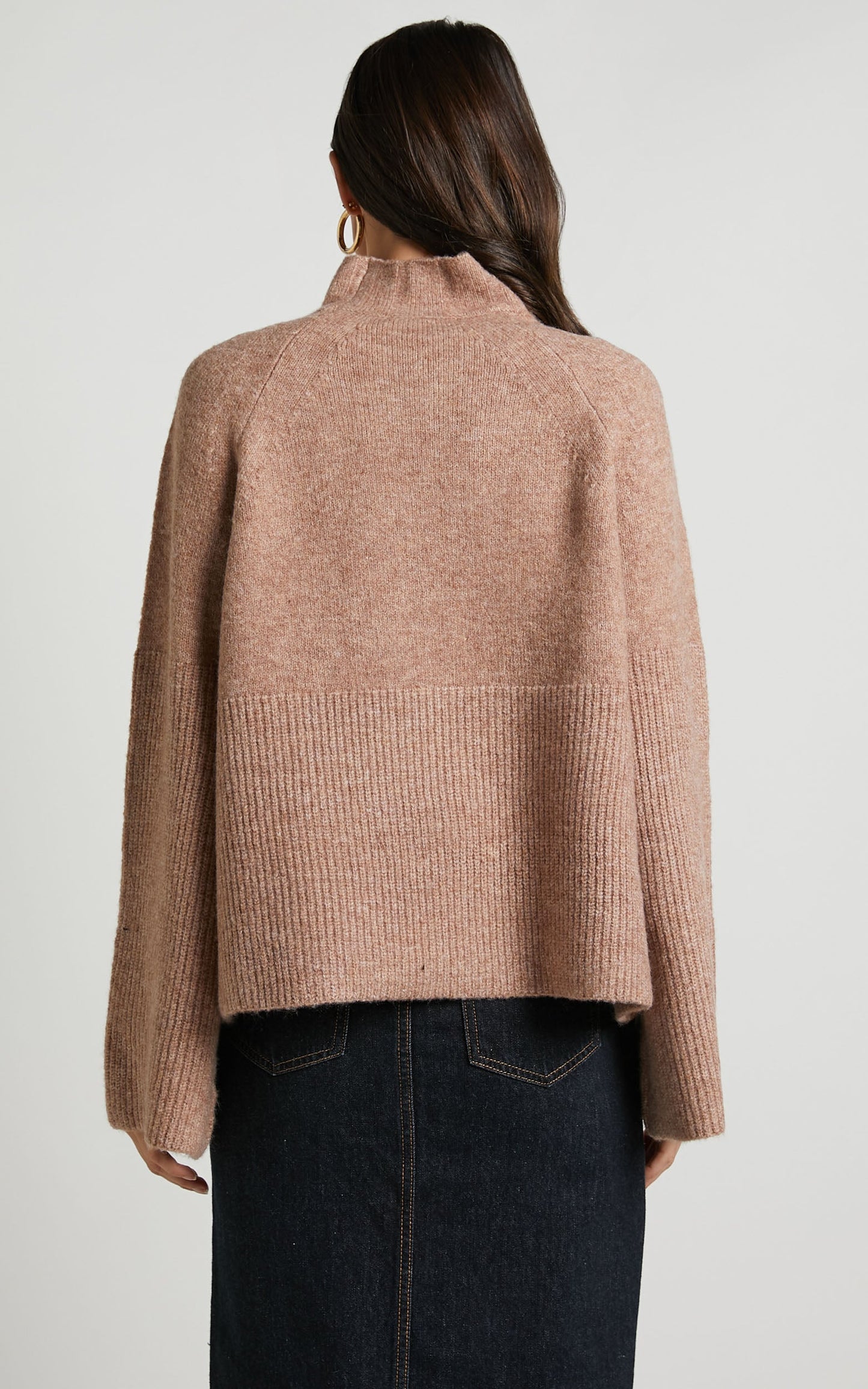 Adelita Jumper - Mock Neck Wide Sleeves Knit Jumper in Oat Marl