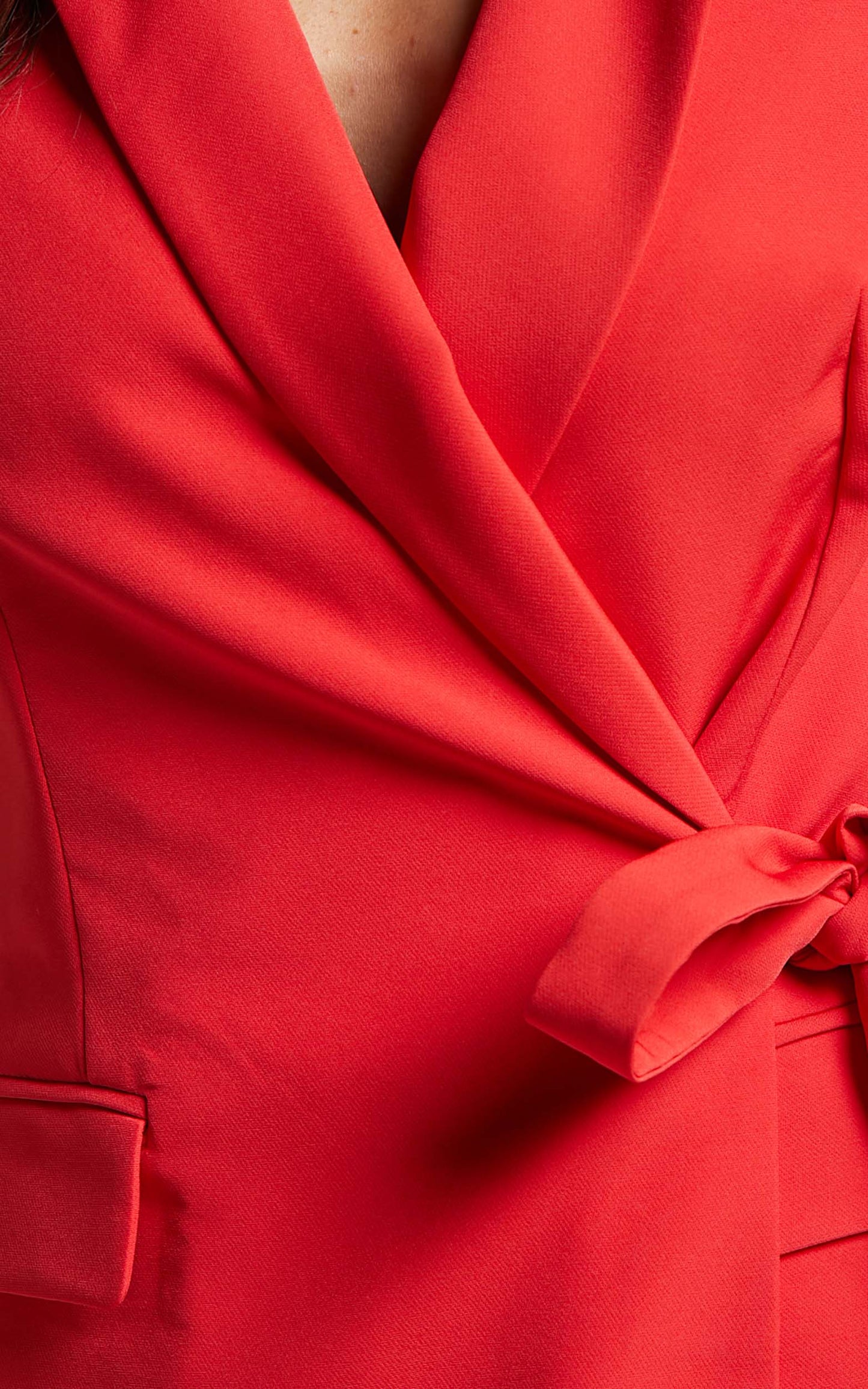 Adelyn Mini Dress - Short Sleeve Tie Waist Blazer Dress in Red