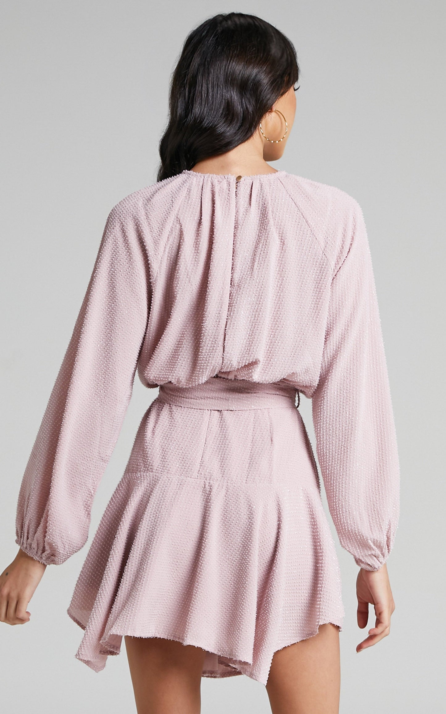 Adleigh Asymmetric Hem Long Sleeve Mini Dress in Pink