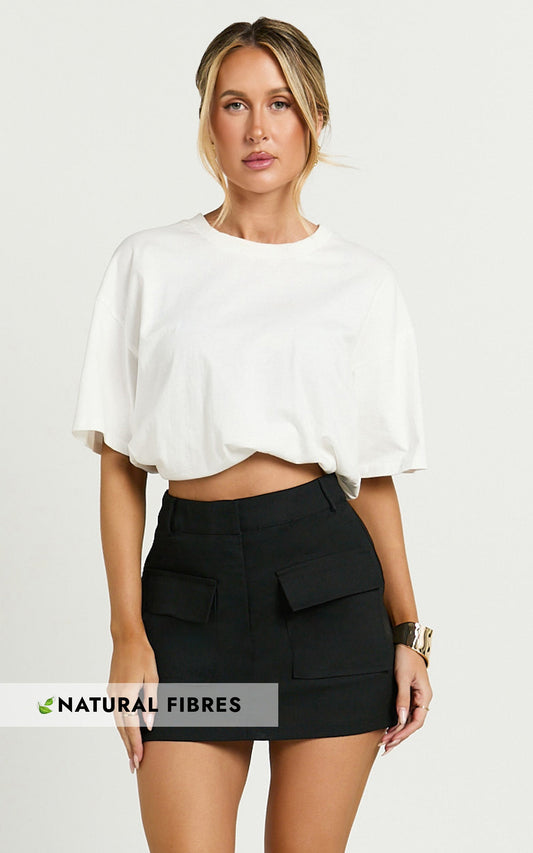 Aerilyn Skort - High Waisted A Line Linen Look Skort in Black