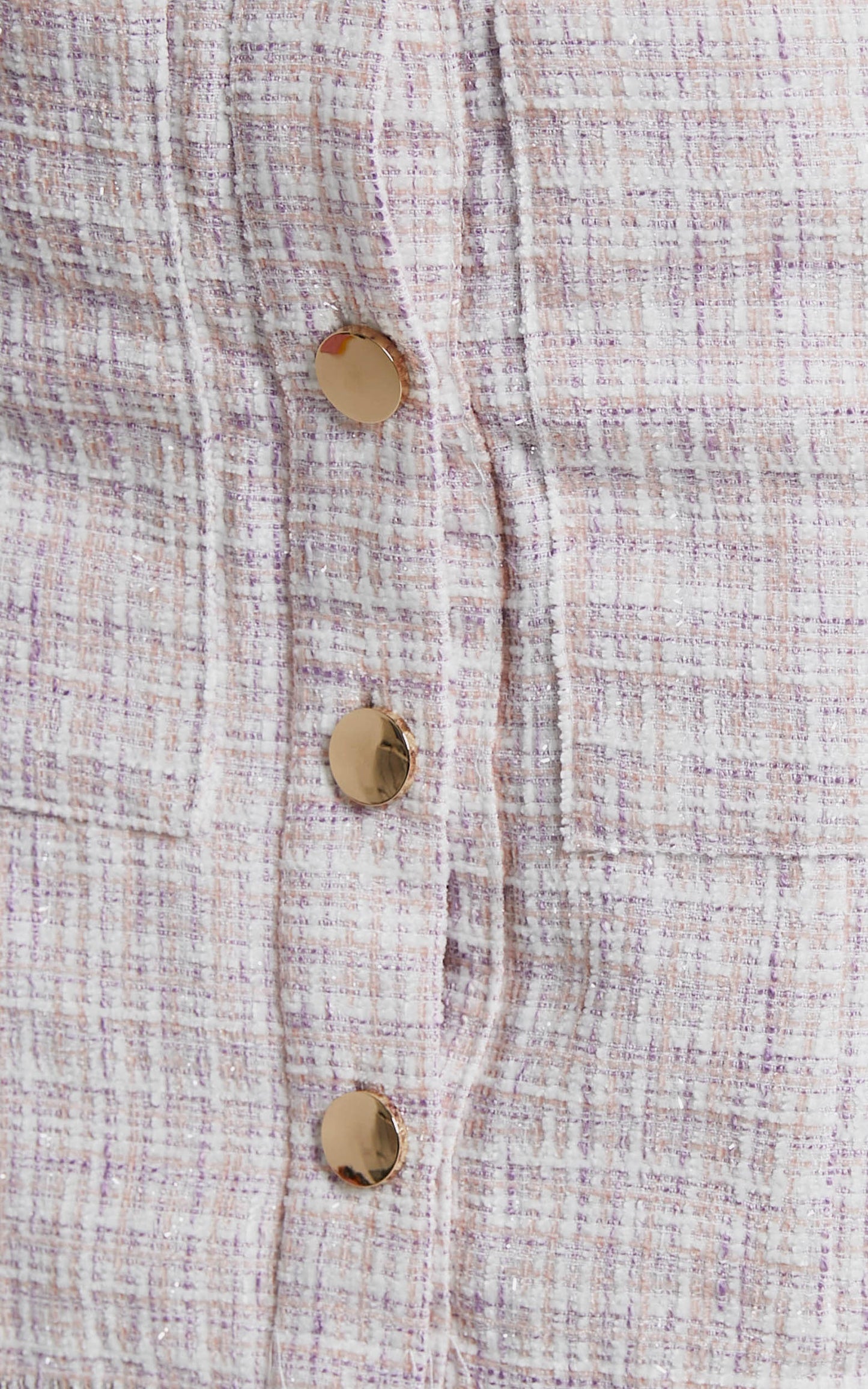 Agnes Mini Dress - Button Through Tweed Check Boucle Dress in White Pink