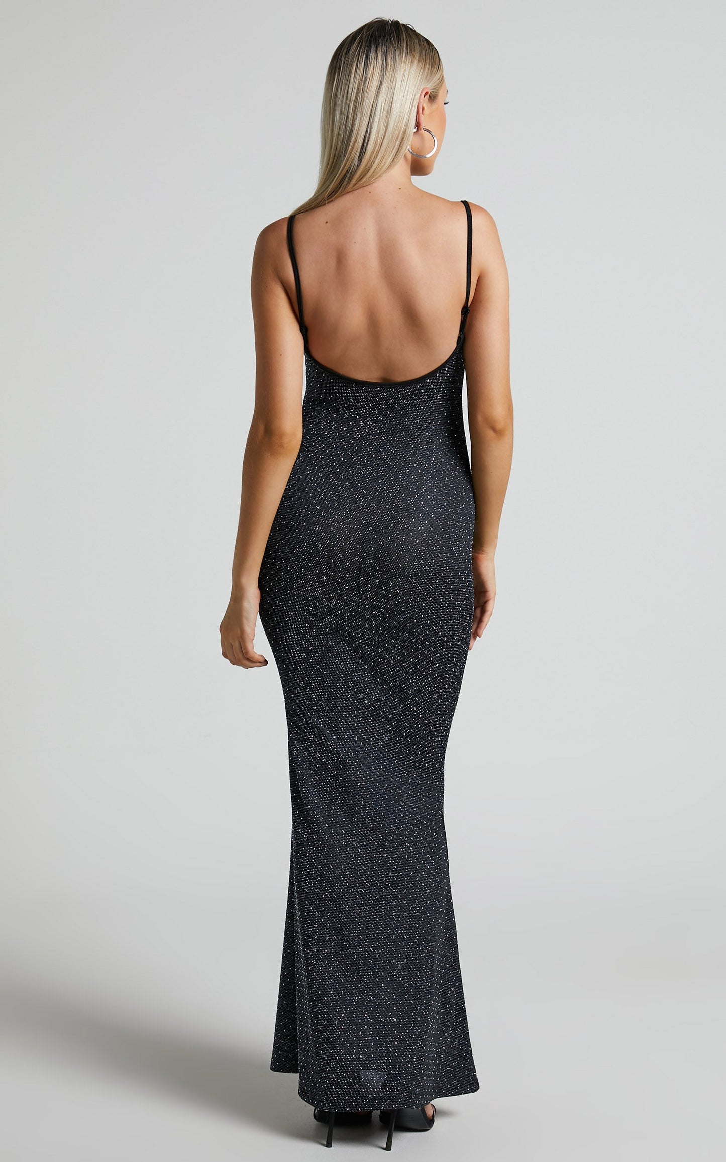 Aijelleth Midi Dress - Glitter Cowl Dress in Black